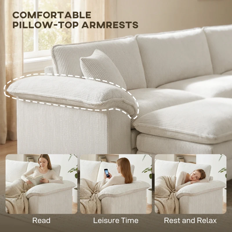 HOMCOM Sectional Sofa, L Shaped Couch with Deep Seat, Movable Ottoman and Pillow-top Armrests, Beige