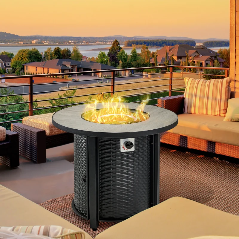 Outsunny 30 Inch Propane Fire Pit Table, 40,000BTU Round Gas Firepit with Protective Cover, Lid and Lava Rocks, CSA Certification for Outdoor, Patio, Black