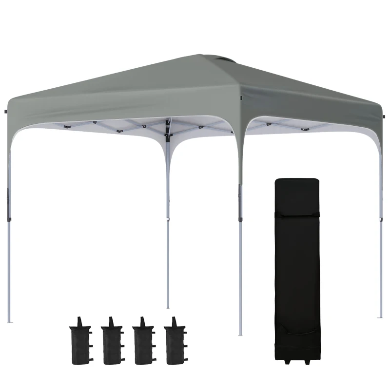 Outsunny 10' x 10' Pop Up Canopy Tent with Wheeled Carry Bag and 4 Sandbags, Instant Sun Shelter, Tents for Parties, Height Adjustable, for Outdoor, Garden, Patio, Dark Gray