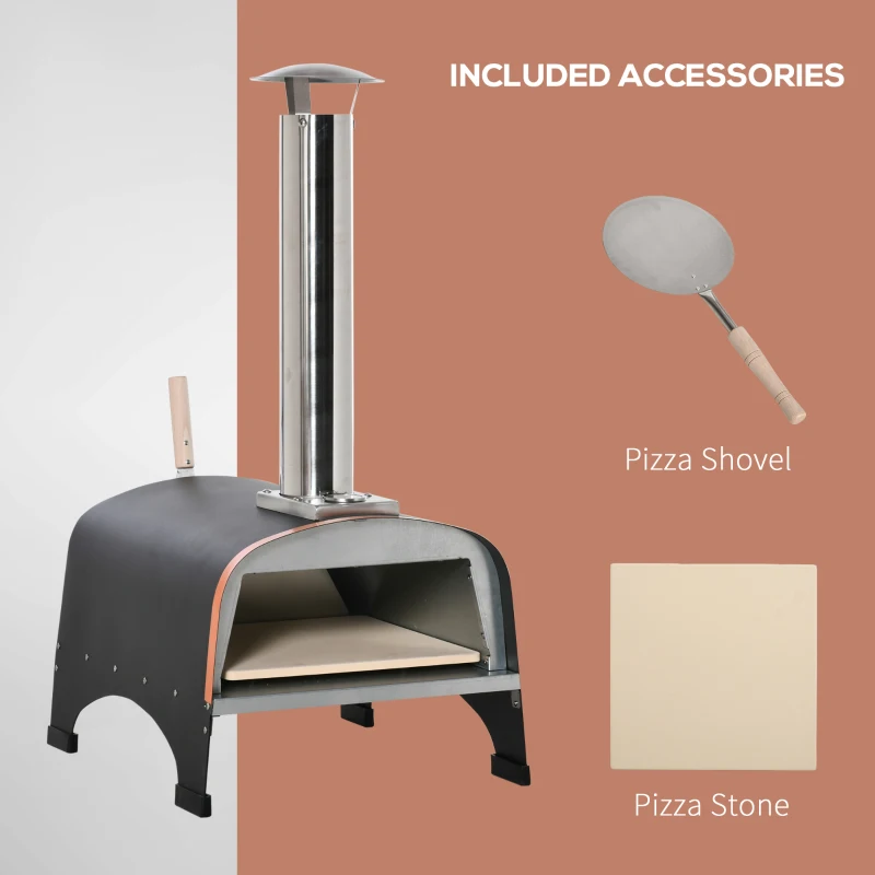 Outsunny Outdoor Pizza Oven, Portable Pellet Wood Fired Pizza Maker, 12" Stainless Steel Pizza Grill with Stone and Peel Accessories for Outside, Backyard, Outdoor Kitchen