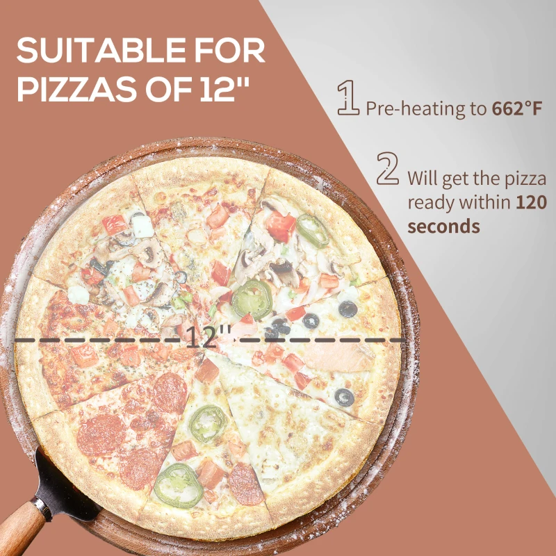 Outsunny Outdoor Pizza Oven, Portable Pellet Wood Fired Pizza Maker, 12" Stainless Steel Pizza Grill with Stone and Peel Accessories for Outside, Backyard, Outdoor Kitchen
