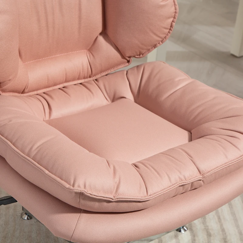 HOMCOM Criss Cross Chair, Armless Wide Office Chair with Leathaire Upholstery, Tilting, No Wheels, Pink