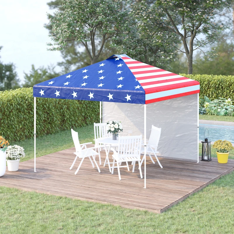 Outsunny 10' x 10' Pop-Up Canopy Tent with 1 Removable Sidewall, Commercial Instant Sun Shelter, Tents for Parties with Wheeled Carry Bag for Outdoor, Garden, Patio, Multicolored
