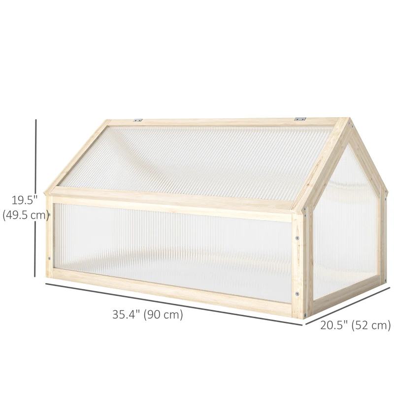 Outsunny Wooden Cold Frame Greenhouse Garden Portable Raised Planter with Openable Top for Indoor, Outdoor, Flowers, Vegetables, Plants, 35.5" x 20.5" x 19.5", Natural Wood