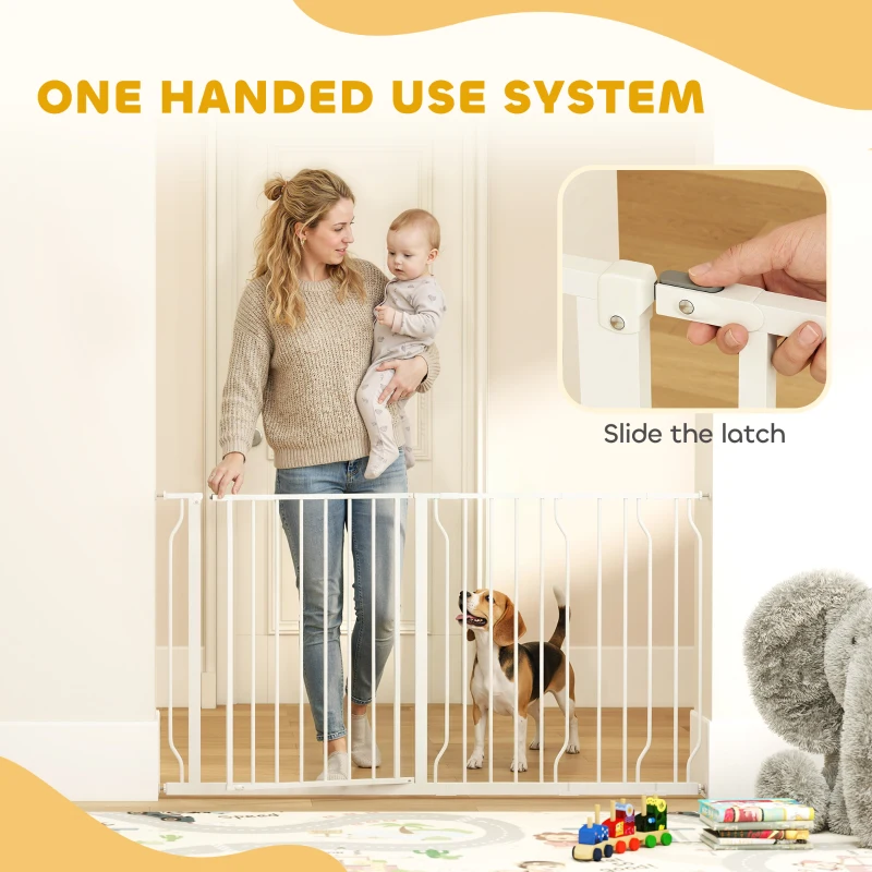 PawHut 30"- 57" Easy Install Pet Gate w/ Door & Double Locking System, Extra Wide Dog Gate for Stairs, Hallways, White