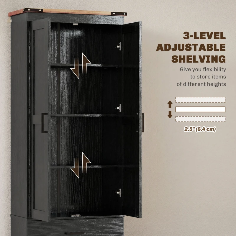 HOMCOM 67" Tall Kitchen Pantry Storage Cabinet, Kitchen Pantry Cabinet with Doors, Drawers and Adjustable Shelves, Black