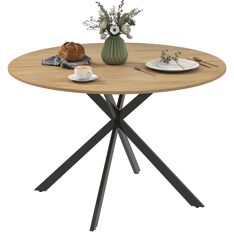 HOMCOM 47" Round Kitchen Table for 4, Industrial Dining Table with Steel Legs for Dining Room, Brown and Black