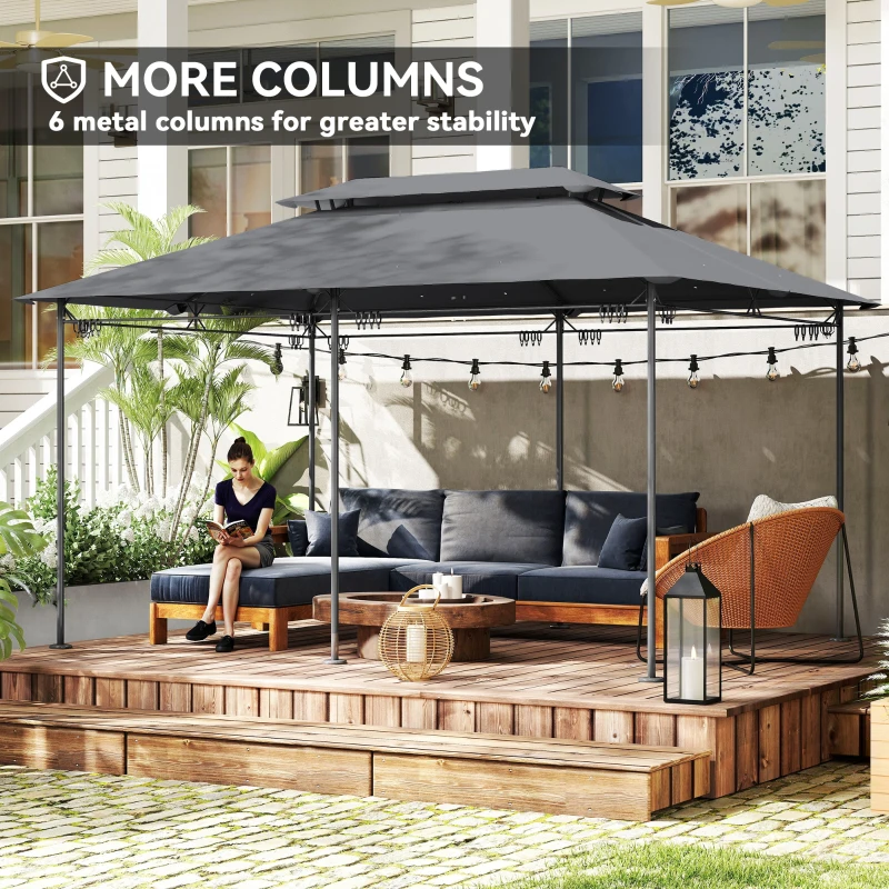 Outsunny 10' x 13' Double Roof Patio Gazebo, Outdoor Gazebo with Curtains, for Garden, Lawn, Backyard and Deck, Grey