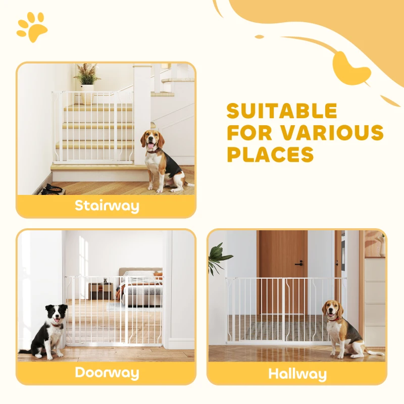PawHut 30"- 57" Easy Install Pet Gate w/ Door & Double Locking System, Extra Wide Dog Gate for Stairs, Hallways, White