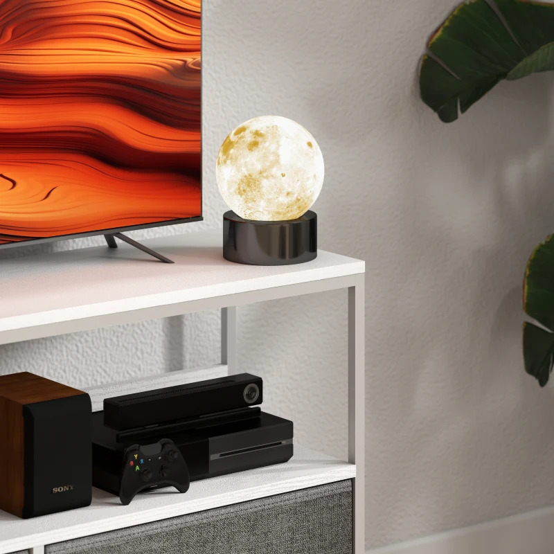 HOMCOM TV Stand with Charging Station, TV Table with 2 Foldable Linen Drawers and Open Shelf for 47 Inch Television, White