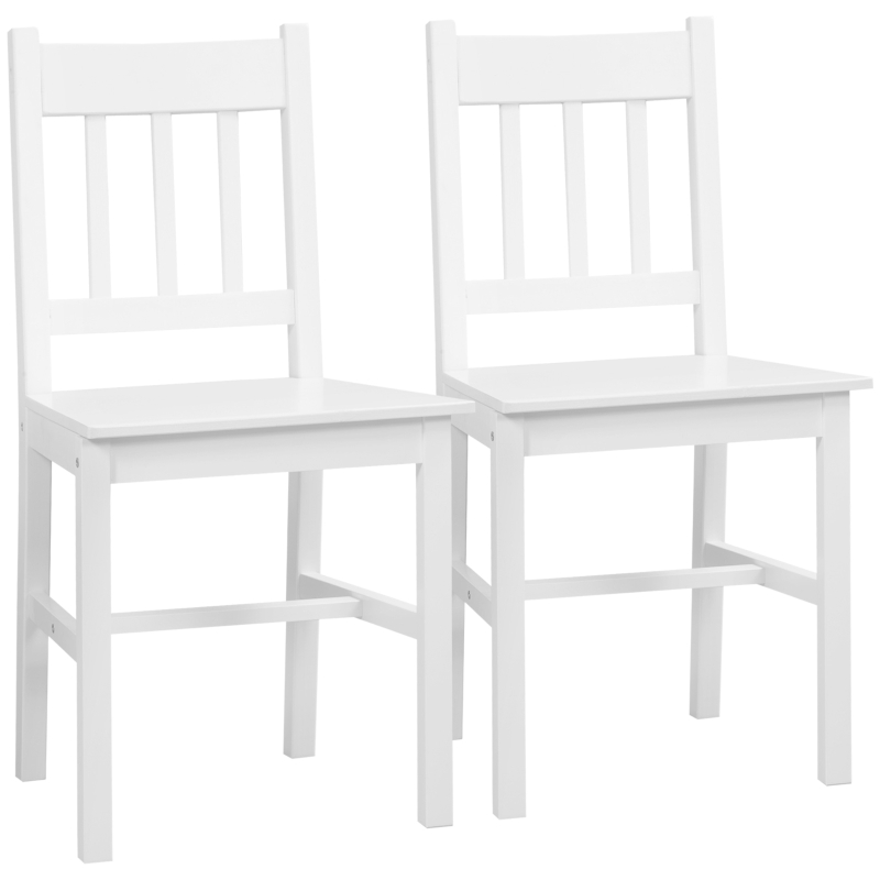 HOMCOM Dining Chairs Set of 2, Kitchen Chair with Slat Back, Pine Wood Structure for Living Room and Dining Room, White