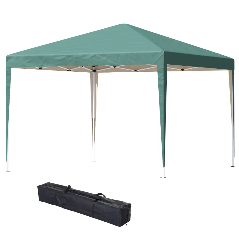 Outsunny 10 x 10ft Folding Pop Up Tent Outdoor Gazebo Canopy with Carrying Bag, Dark Green