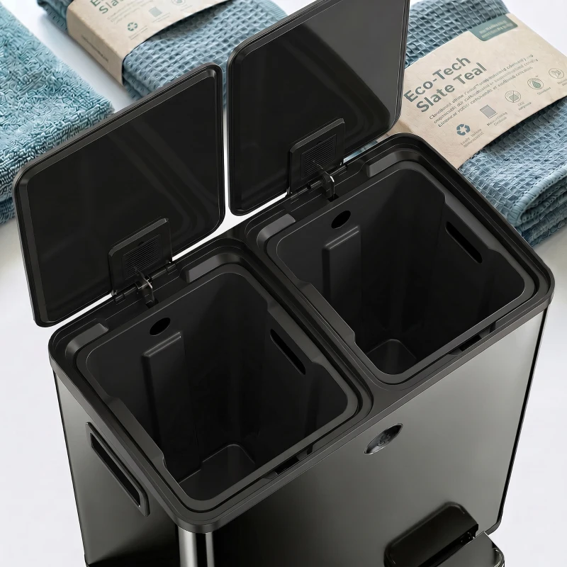 HOMCOM Garbage Bin, Soft-Close Trash Can with Foot Pedal, 2x5 Gal (2x20 L) Garbage Can with Removable Inner Buckets, Black