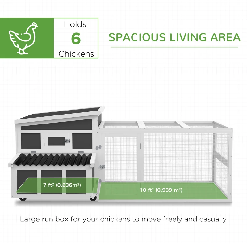 PawHut Wooden Chicken Coop, Rabbit Hutch with Large Run, Outdoor Poultry Cage with Nesting Box, Tray, Windows, Dark Grey