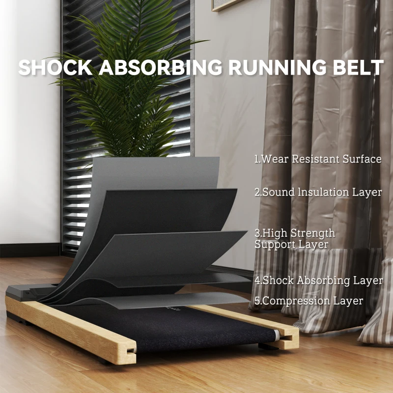 Soozier 2.5HP Walking Pad, Wood Under Desk Treadmill with Remote Control, Transport Wheels and LED Display for Home Gym Office