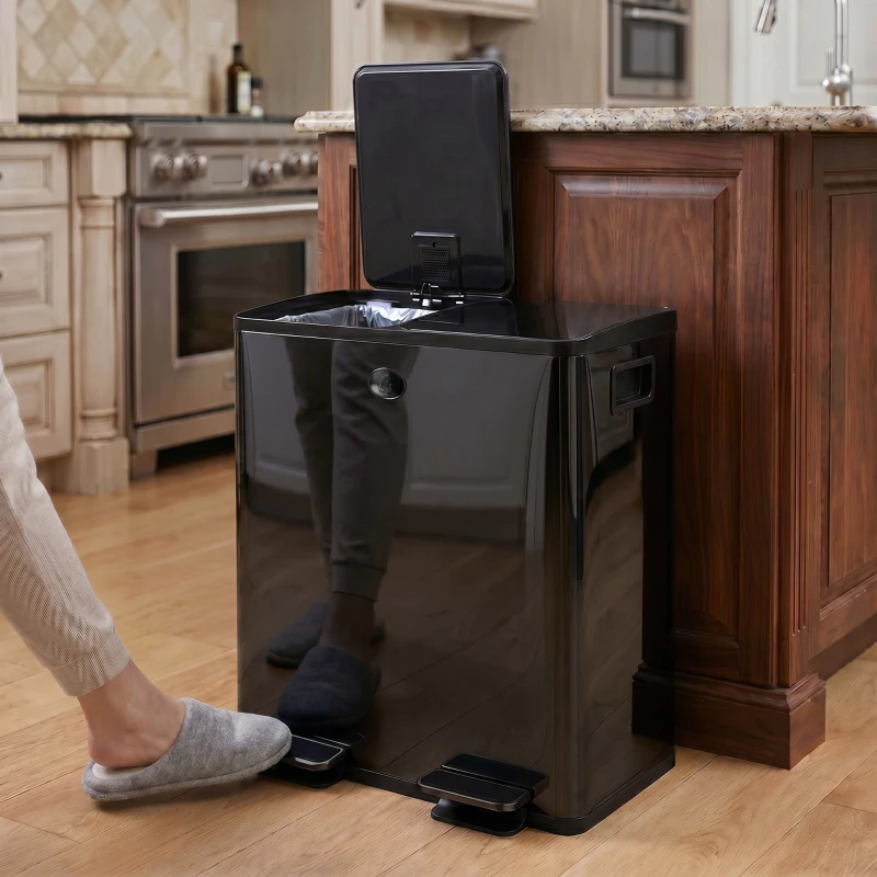 HOMCOM Garbage Bin, Soft-Close Trash Can with Foot Pedal, 2x5 Gal (2x20 L) Garbage Can with Removable Inner Buckets, Black