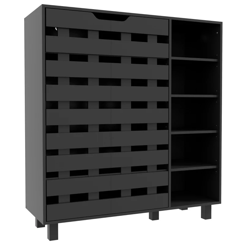 HOMCOM Shoe Cabinet, 21 Pair Shoe Storage Cabinet Organizer with 5-tier Double Door Cupboard and 5-tier Open Shelves, Black