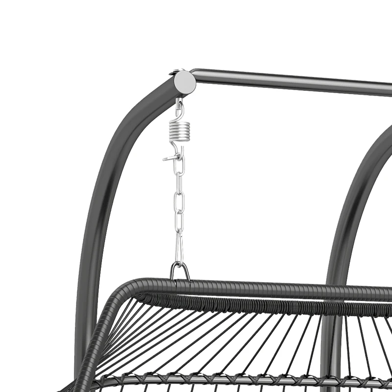 Outsunny Double Wicker Egg Swing Chair with Stand, Foldable Hanging Egg Chair with UV Resistant Cushion, Headrest, Cream White
