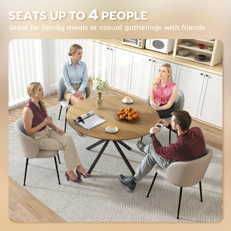 HOMCOM 47" Round Kitchen Table for 4, Industrial Dining Table with Steel Legs for Dining Room, Brown and Black