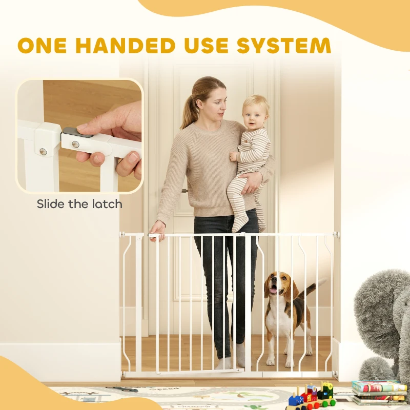 PawHut 30"- 45" Easy Install Pet Gate w/ Door & Double Locking System, Extra Wide Dog Gate for Stairs, Hallways, White