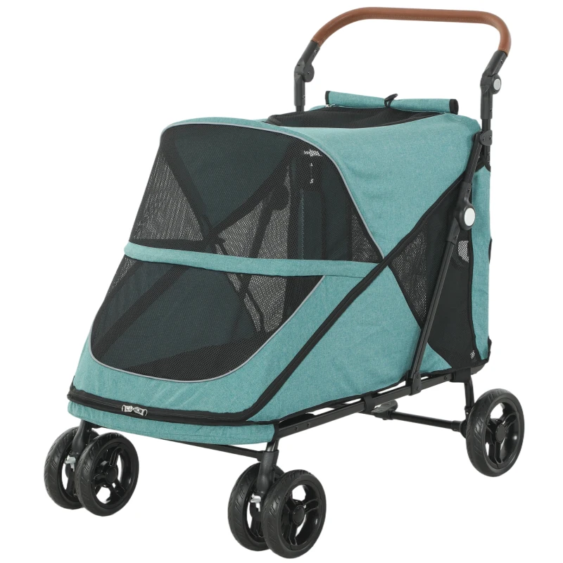 PawHut Dog Stroller Easy Fold Pet Stroller for Large Dogs Up to 66lbs with 4-Wheel Shock Absorption & One-Foot Brake Turquoise