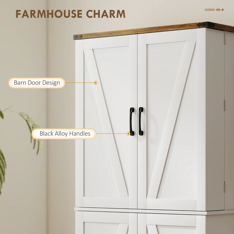 HOMCOM 72" Kitchen Pantry Cabinet, Farmhouse Storage Cabinet with 4 Doors, Drawer, 8 Door Shelves and Adjustable Shelf, White