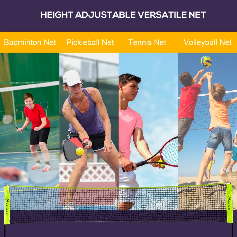 Soozier 14ft Badminton Net, Height Adjustable Outdoor Sports Net with Carry Bag, for Tennis, Pickleball and Volleyball, Yellow
