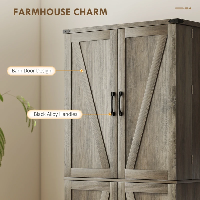 HOMCOM 72" Kitchen Pantry Cabinet, Farmhouse Storage Cabinet with 4 Doors, Drawer, 8 Door Shelves and Adjustable Shelf, Grey