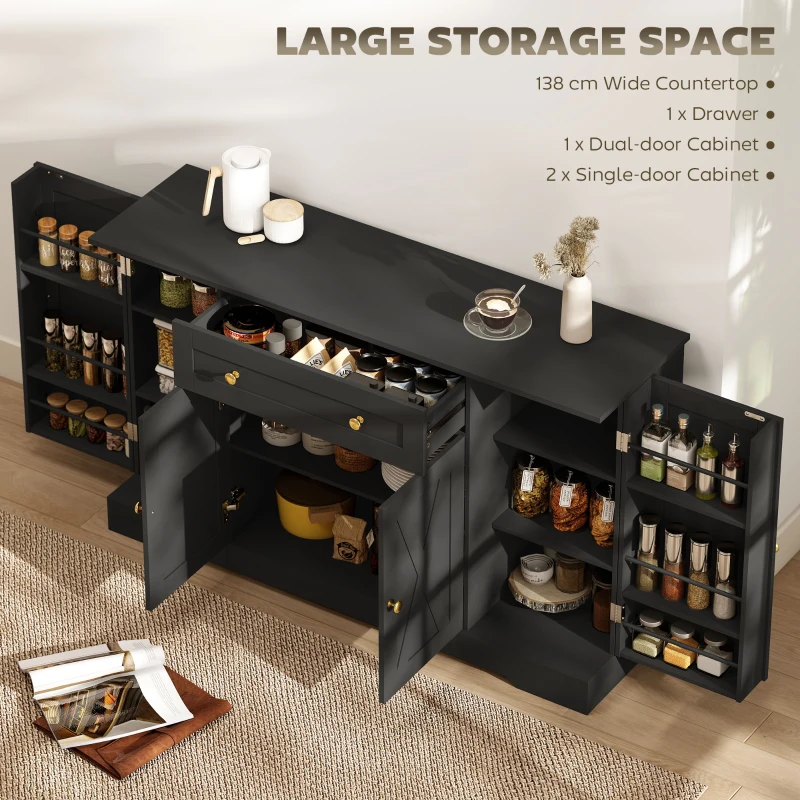 HOMCOM Sideboard Buffet Cabinet, Farmhouse Coffee Bar Cabinet with Door Shelves, Adjustable Shelves, Drawer, Barn Doors, Black