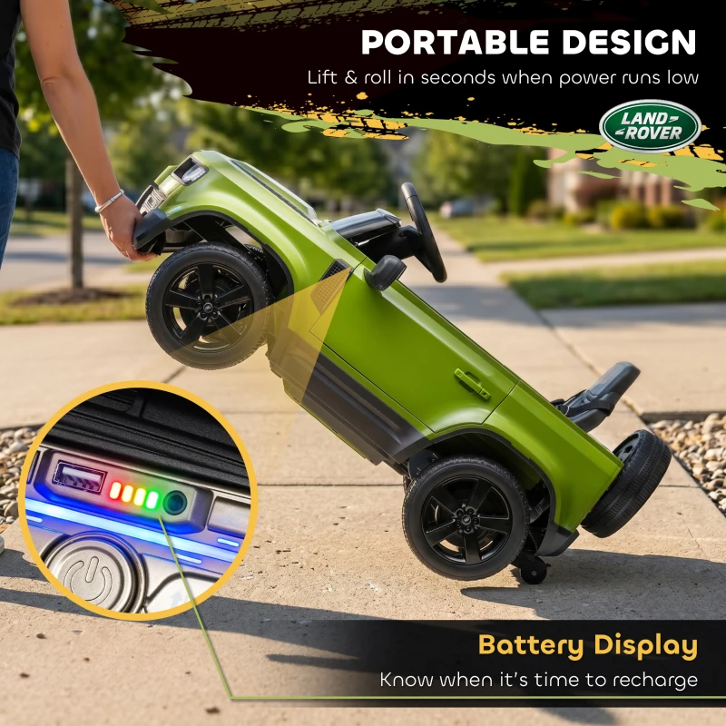 Qaba 12V Ride on Car Licensed Land Rover with Remote, Suspension, Slow Start, 3 Speeds, Lights, Music, Horn for 3-5, Green
