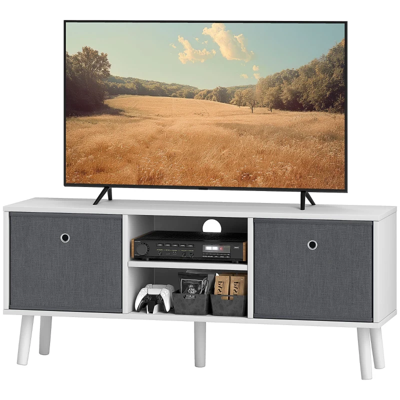 HOMCOM Modern TV Stand Cabinet with Foldable Drawers and Shelves for Living Room, Bedroom, White