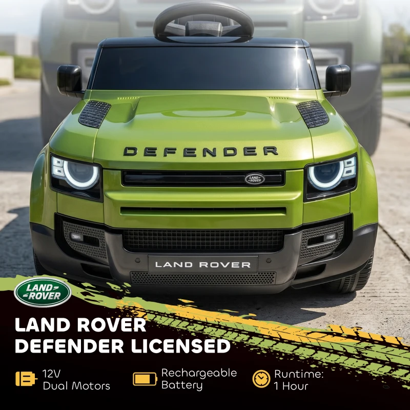 Qaba 12V Ride on Car Licensed Land Rover with Remote, Suspension, Slow Start, 3 Speeds, Lights, Music, Horn for 3-5, Green