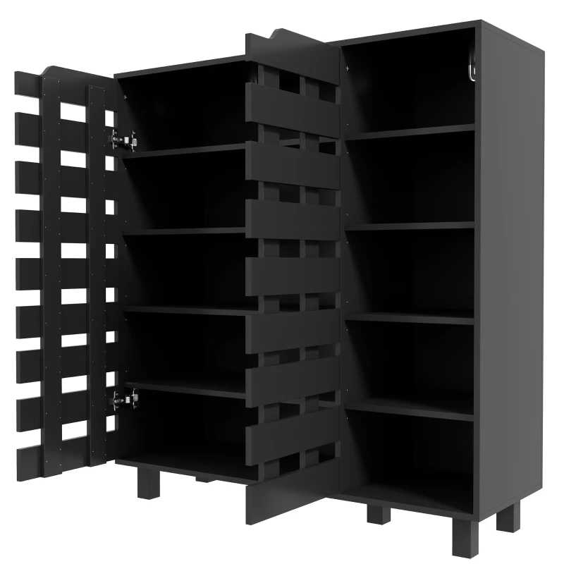HOMCOM Shoe Cabinet, 21 Pair Shoe Storage Cabinet Organizer with 5-tier Double Door Cupboard and 5-tier Open Shelves, Black