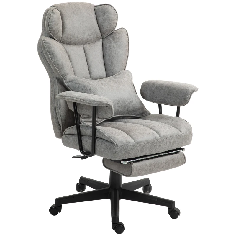 HOMCOM Big and Tall Office Chair with Foot Rest, 400LBS High Back Desk Chair with Padded Armrests, Lumbar Support, Grey