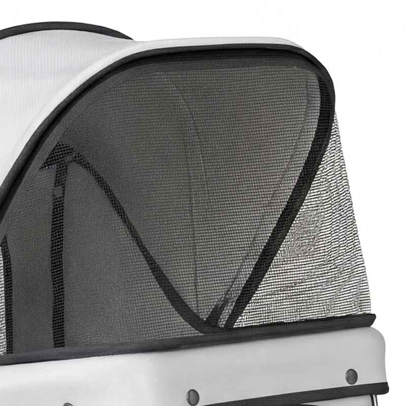PawHut 3 Wheels Foldable Dog Stroller with Storage Basket, Adjustable Canopy, Cupholder for Miniature and Small Dogs, Grey