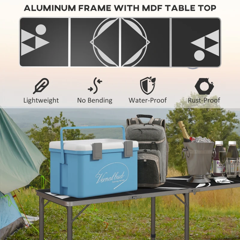 Outsunny Aluminum Camping Table with Adjustable Legs, 8' Folding Picnic Table for Travel, BBQ, Beach or Hiking, Black & White