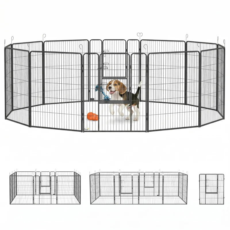 PawHut Dog Pen with Gate, 12 Panels Puppy Playpen, Dog Fence, 39"H