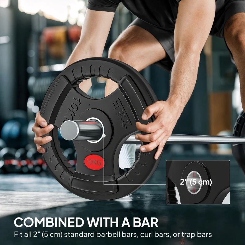 Soozier Weight Plates Set, 2-Inch Barbell Weights Set w/Tri-Grips for Weightlifting and Strength Training, 2 x 11lbs, 2 x 22lbs