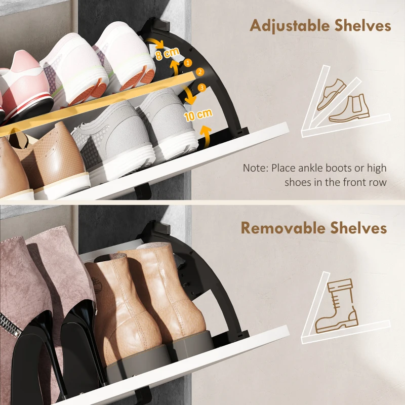 HOMCOM Shoe Cabinet with 2 Flip Drawers, 3 Side Compartments, Adjustable Shelves, 8-12 Pairs for Entryway Hallway, Grey