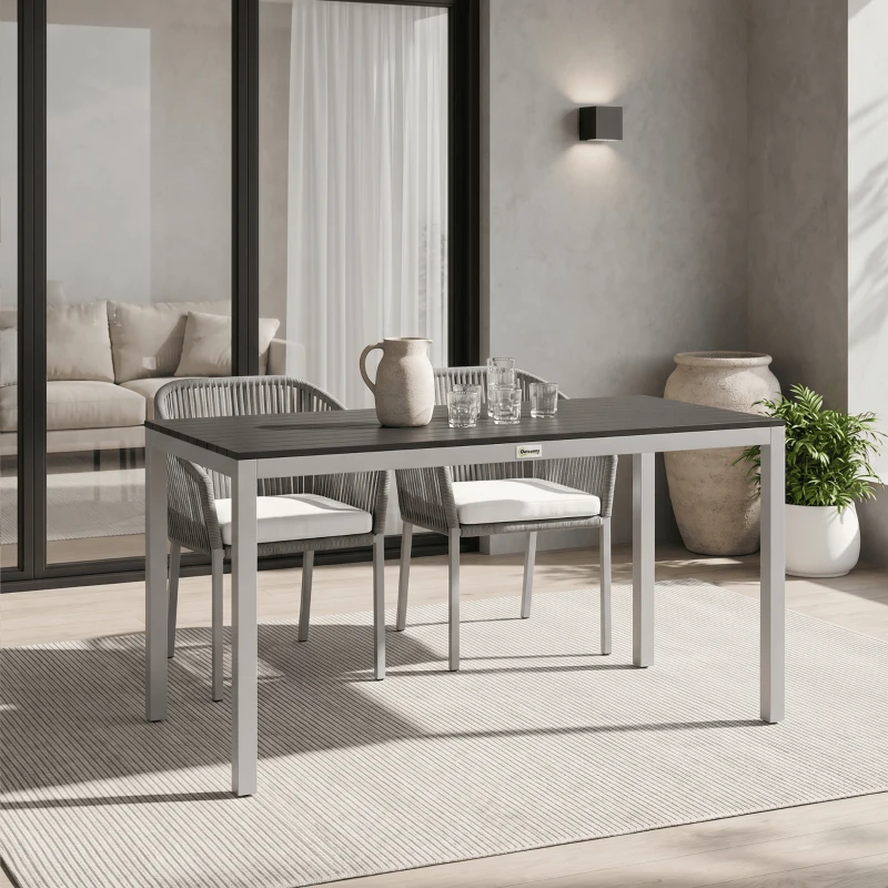Outsunny Outdoor Dining Table for 4-6 with Easy Maintenance Slatted Top, Rust-Resistant Aluminium Frame, Black
