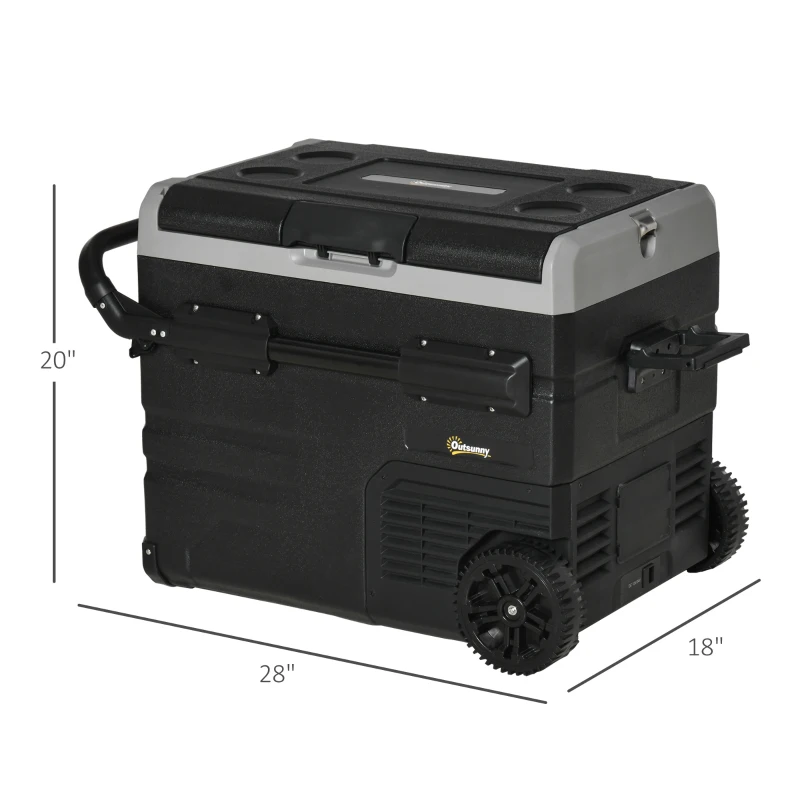 Outsunny 12 V Car Fridge, 2 Zone 48 Quart Portable Compressor Electric Cooler with Wheels, Pull-up Handle, Cutting Board, 12/24 V DC and 110 - 240 V AC for Outdoor, Driving, Travel