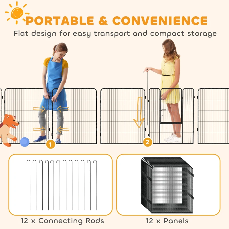 PawHut Dog Pen with Gate, 12 Panels Puppy Playpen, Dog Fence, 39"H