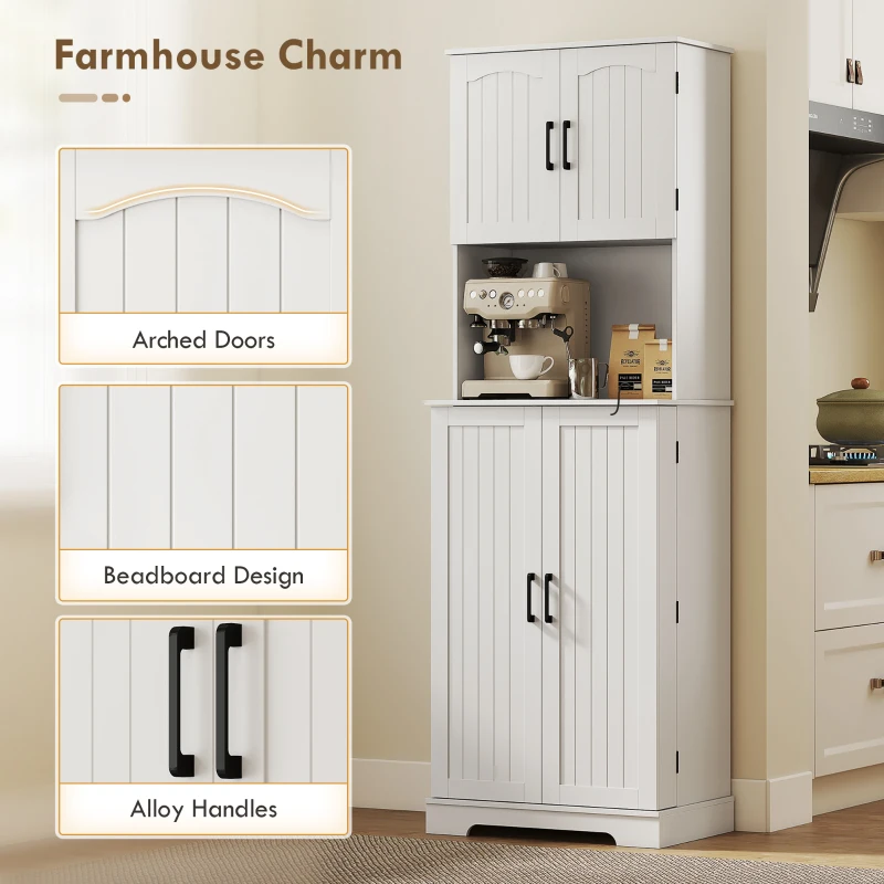 HOMCOM 71.5" Tall Pantry Cabinet, Farmhouse Kitchen Storage Cabinet with Adjustable Shelves, 8 Door Spice Racks, White
