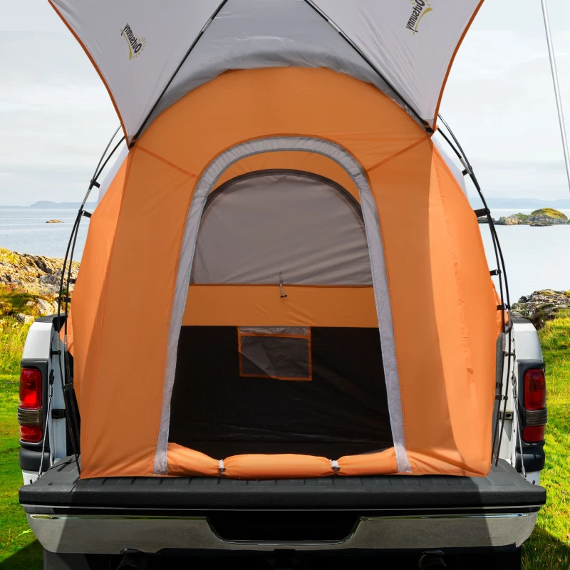 Outsunny Truck Bed Tent for 5'-5.5' Bed with Awning, Portable Pickup Truck Tent for 2-3 Persons, PU 2000mm, Orange