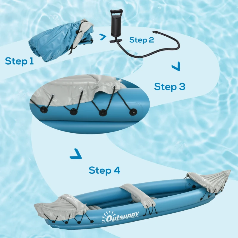 Outsunny Kayak, 2 Person Inflatable Kayak, Includes Paddles, Aluminum Oars, Repair Kit, Portable Tandem Blow Up Boat, Blue