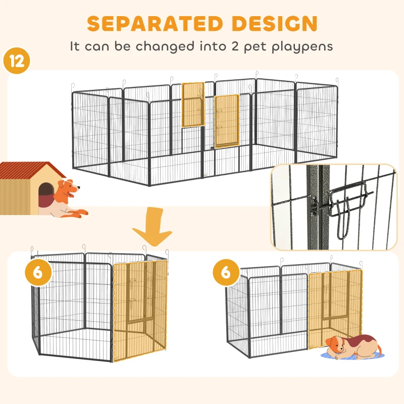 PawHut Dog Pen with Gate, 12 Panels Puppy Playpen, Dog Fence, 39"H
