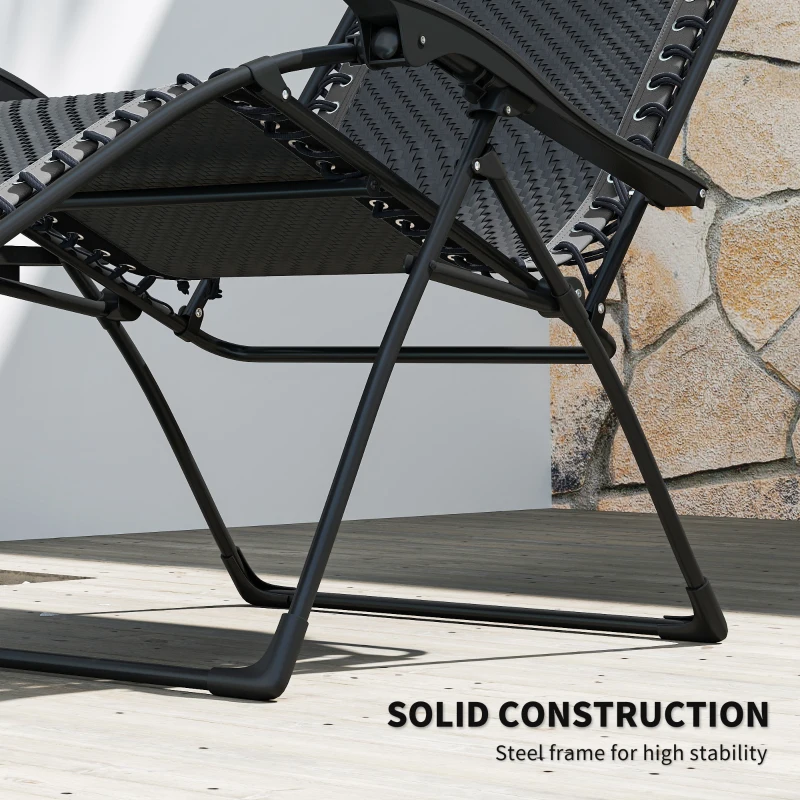 Outsunny Wicker Folding Lounge Chair with Adjustable Backrest, Rattan Recliner Chair with Headrest & Side Table Tray, Black