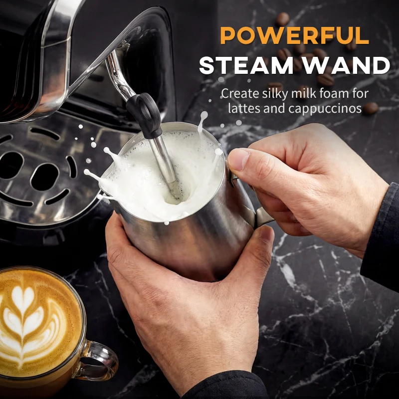 HOMCOM 15 Bar Coffee Maker Espresso Machine with Grinder Milk Frother Stainless Steel Espresso Maker for Cappuccino Latte Black