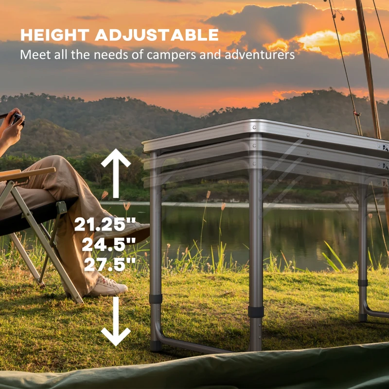 Outsunny Aluminum Camping Table with Adjustable Legs, 8ft Folding Picnic Table for Travel, BBQ, Beach or Hiking, Blue & White