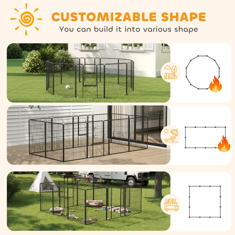 PawHut Dog Pen with Gate, 12 Panels Puppy Playpen, Dog Fence, 39"H